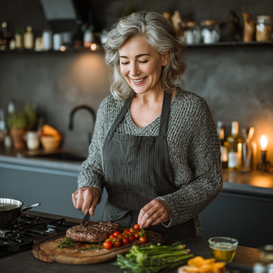 Активна літня пара насолоджується здоровим обідом